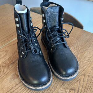 Birkenstock Bryson Black Grained Leather Combat Boots, Size 38N (US. size 7-N)